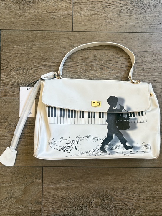 Praying Handbags - Praying White Drummer Boy Piano Key Music Note Top-Handle Purse Crossbody Strap